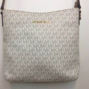 Michael Kors | Cream Crossbody Bag with Monogram MK Pattern